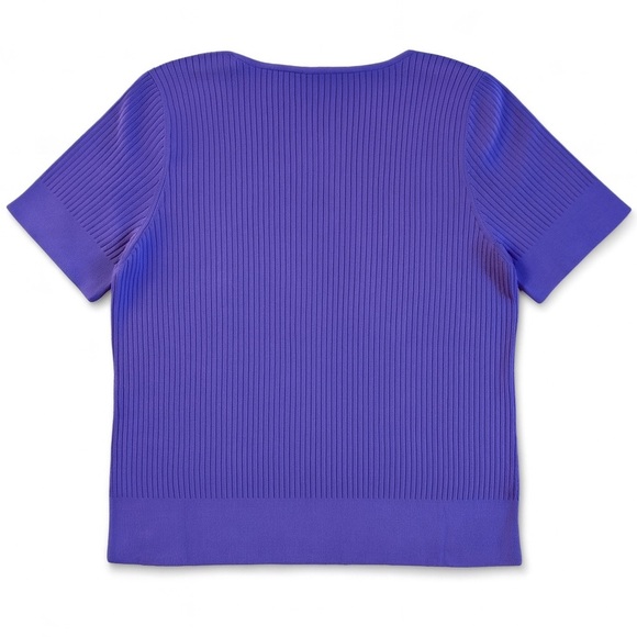 NWT Talbots Purple V-Neck Short Sleeve Ribbed Knit Sweater Office Top Size Large - Picture 3 of 7